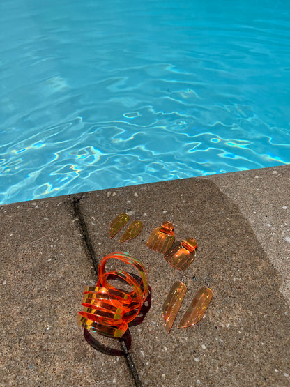 Leather Earrings / Fringe / Mango Jelly