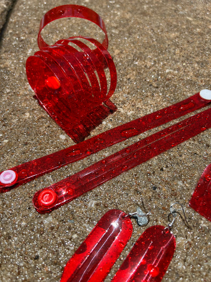 Leather Earrings / Fringies / Strawberry Jelly