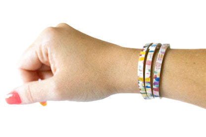 Leather Bracelet / Ultra Skinny Sliced Cuff / Painted Waters Cork
