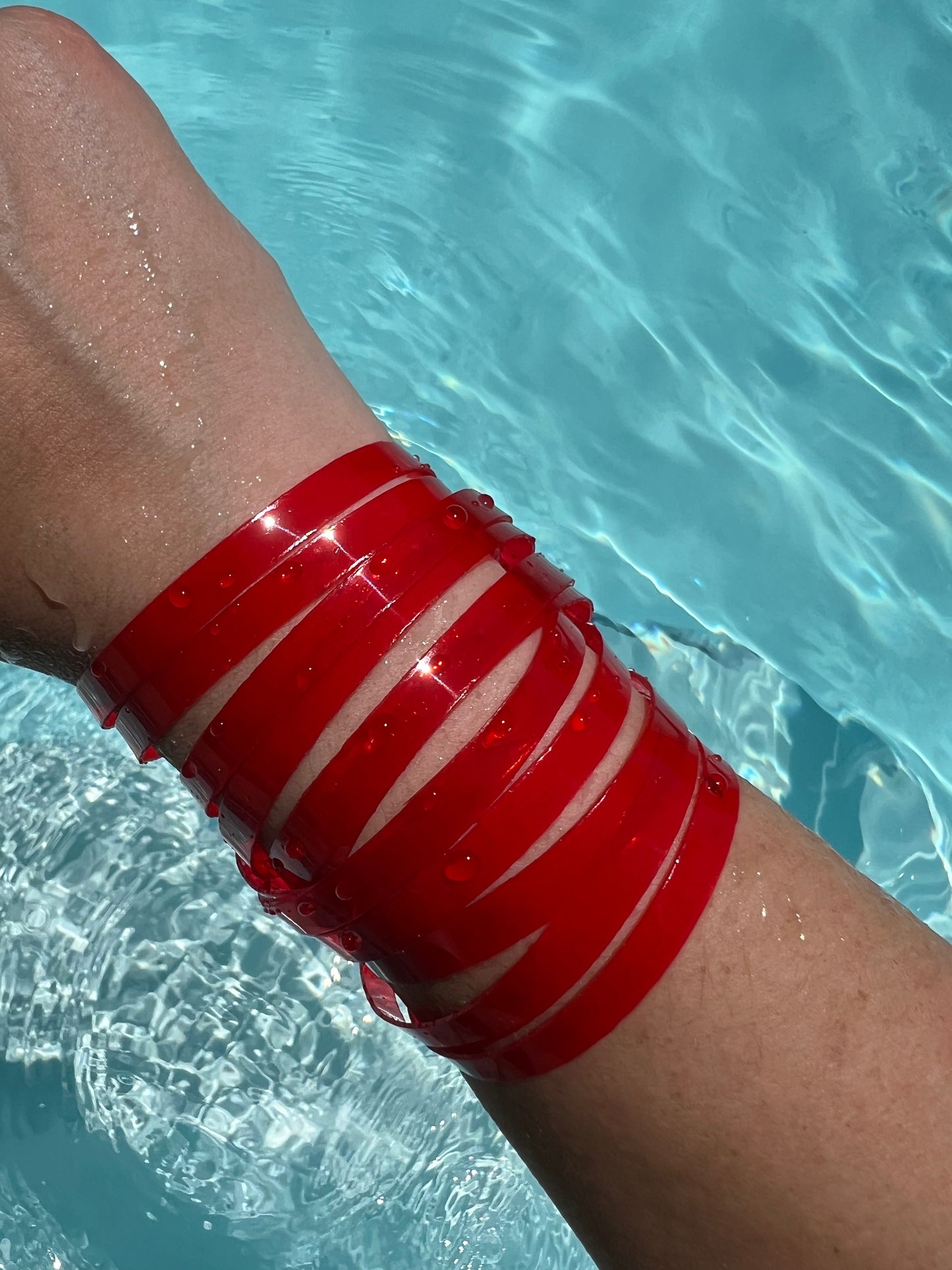 Leather Bracelet / Ultra Skinny Sliced Cuff / Strawberry Jelly