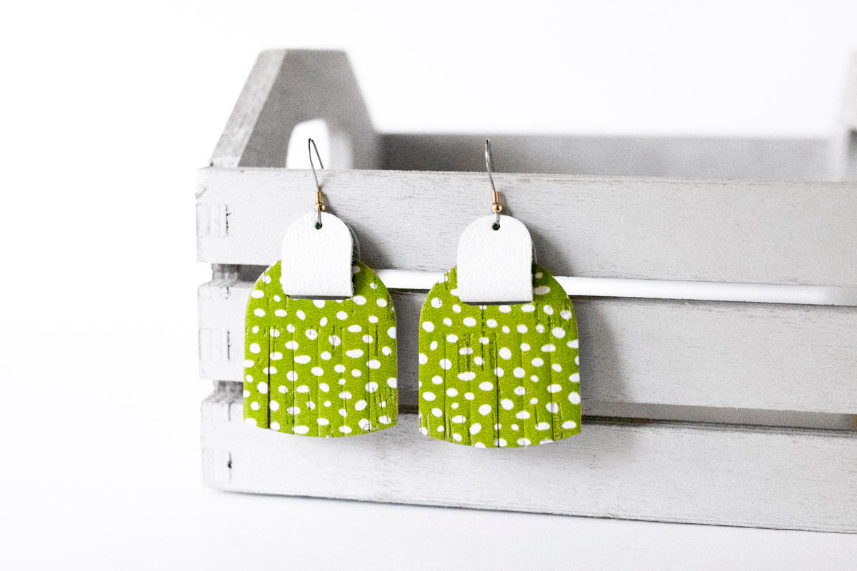 Leather Earrings / Fringies / La Palma Cork & White