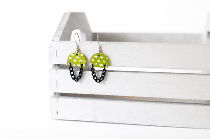 Leather Earrings / Black Mini Chain Drop / La Palma Cork