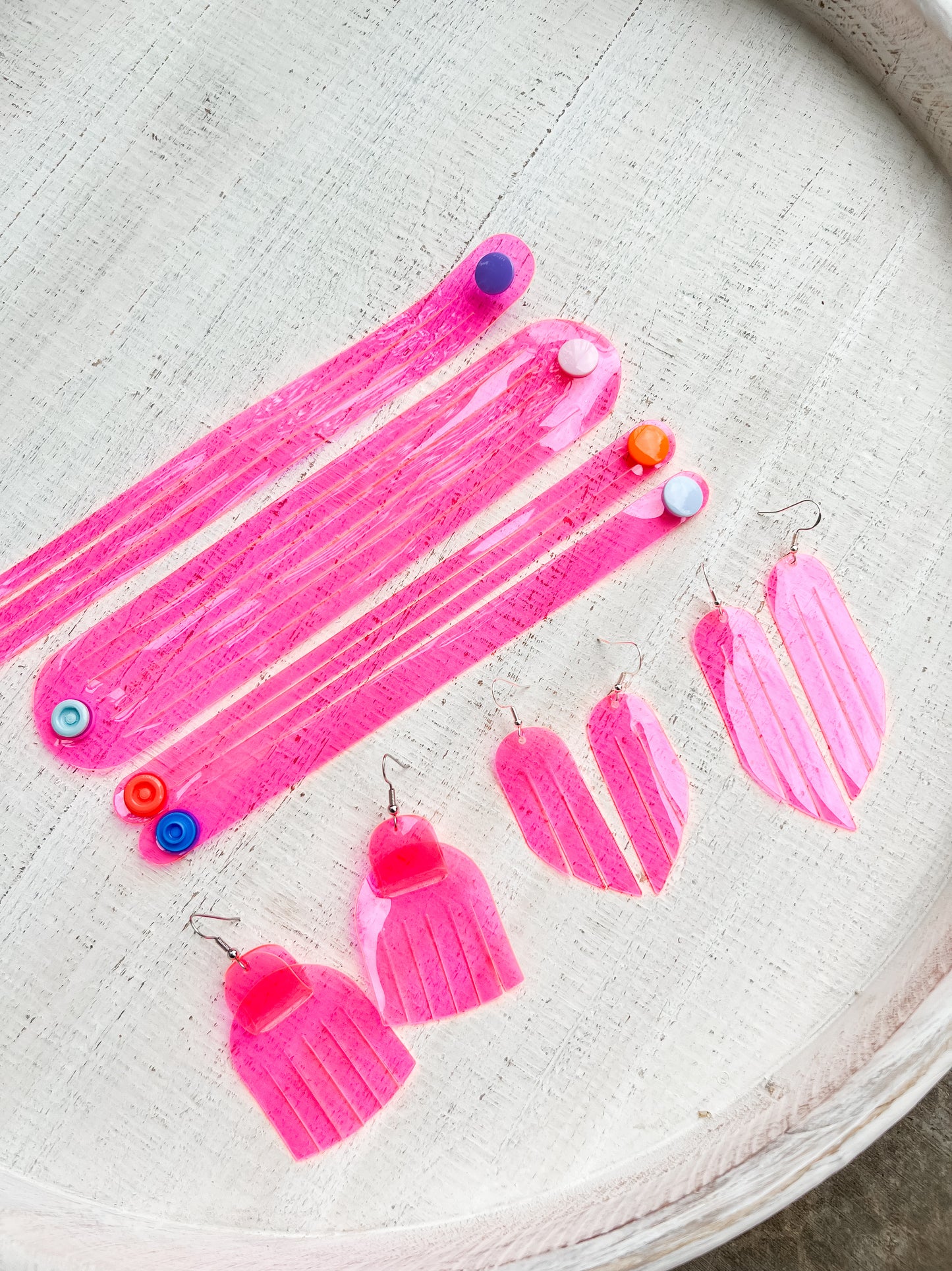 Leather Earrings / Mini Fringe / Dragon Fruit Jelly