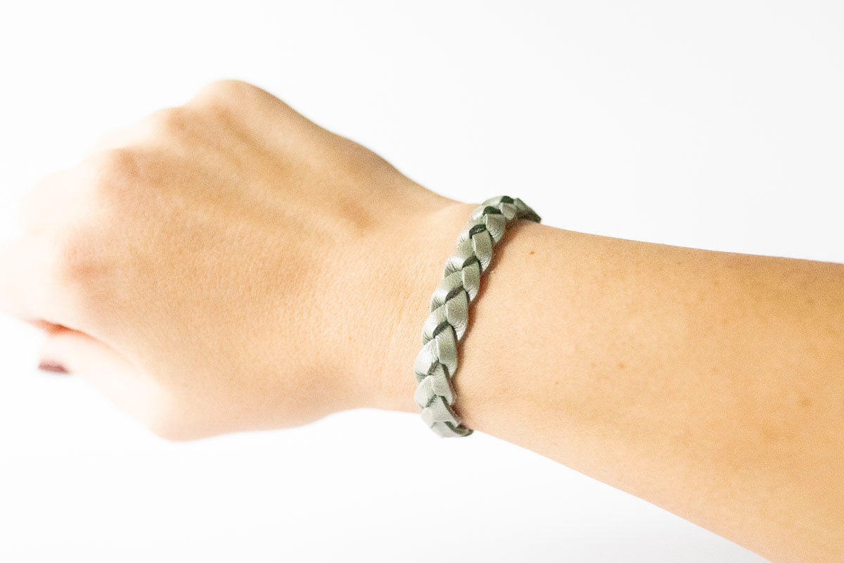 Braided Leather Bracelet / Mint Grass