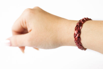 Braided Leather Bracelet / Candy Apple