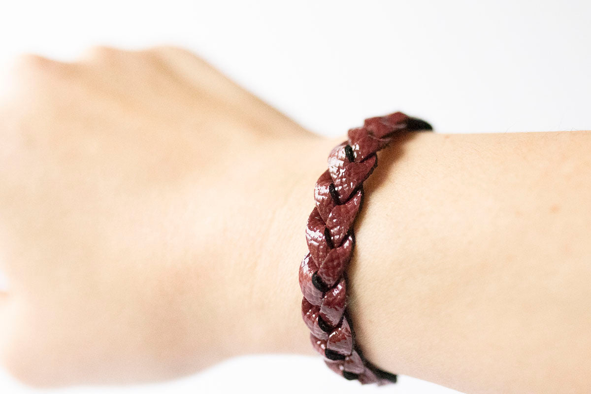 Braided Leather Bracelet / Cherry Sage