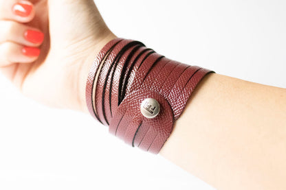 Leather Bracelet / Original Sliced Wrap Cuff / Cherry Sage
