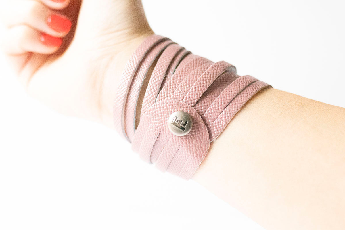 Leather Bracelet / Original Sliced Wrap Cuff / Desert Rose
