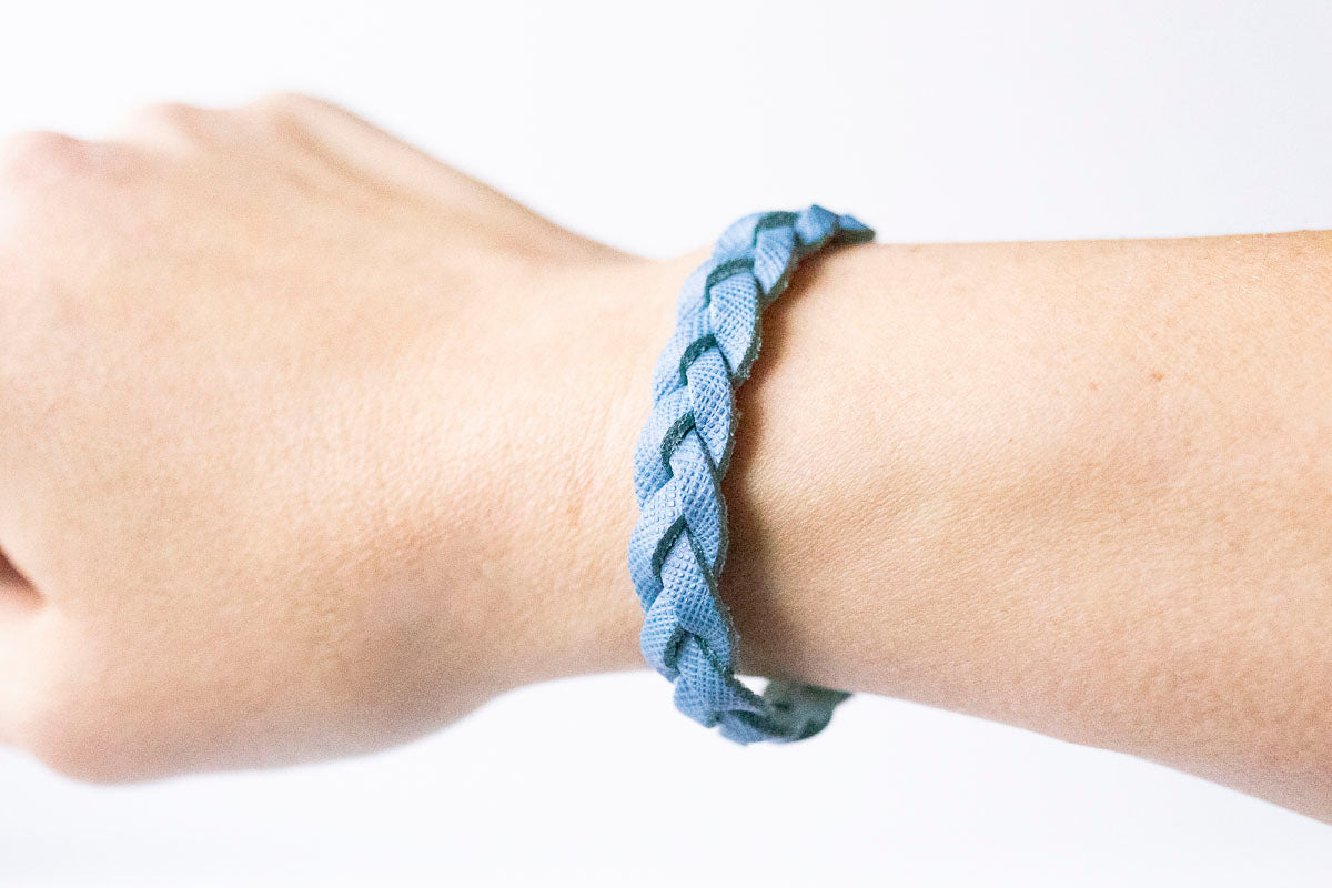 Braided Leather Bracelet / Cornflower Blue