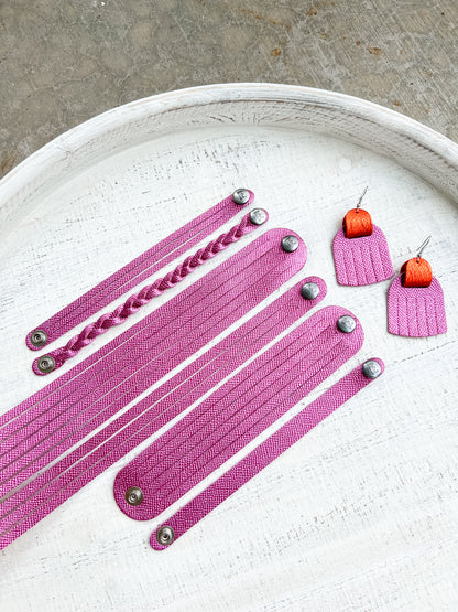 Leather Earrings / Fringe / French Rose Shimmer