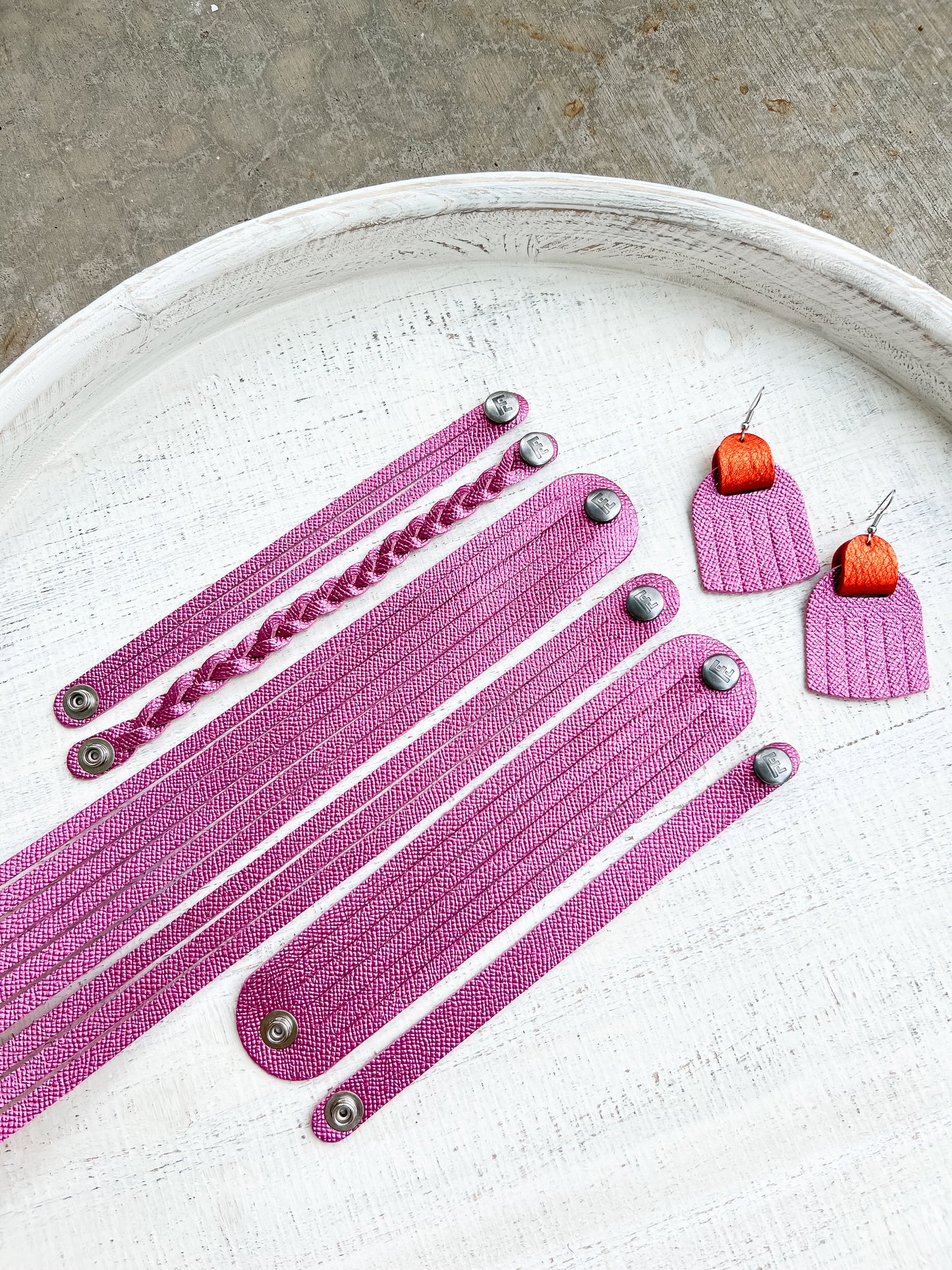 Leather Earrings / Mini Fringe / French Rose Shimmer