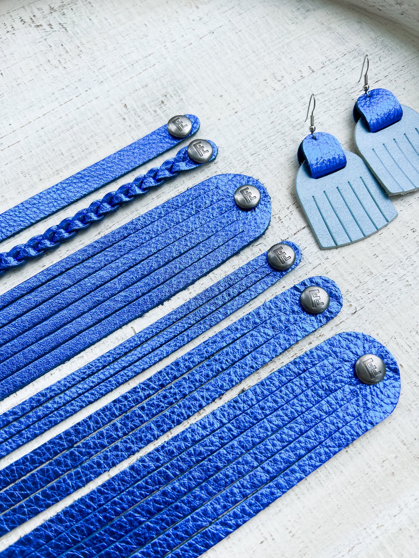 Leather Earrings / Fringe / Soft Royal