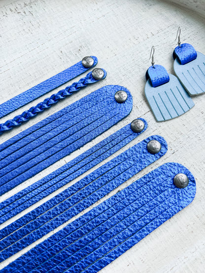 Leather Earrings / Mini Fringe / Soft Royal