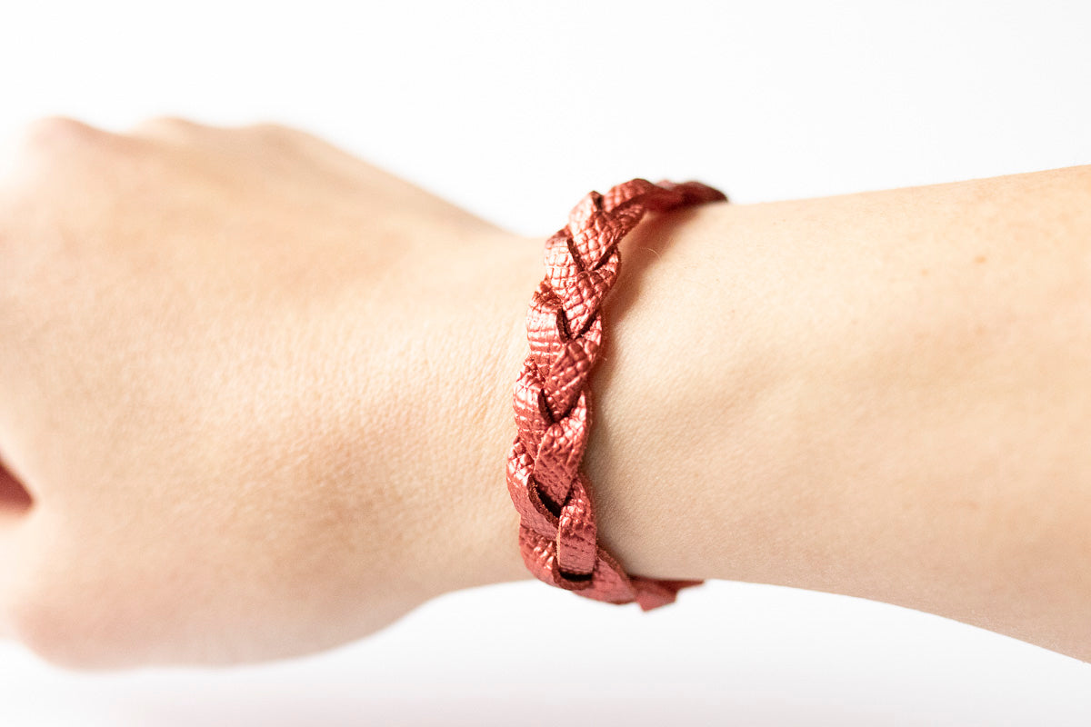 Braided Leather Bracelet / Fire Opal Shimmer