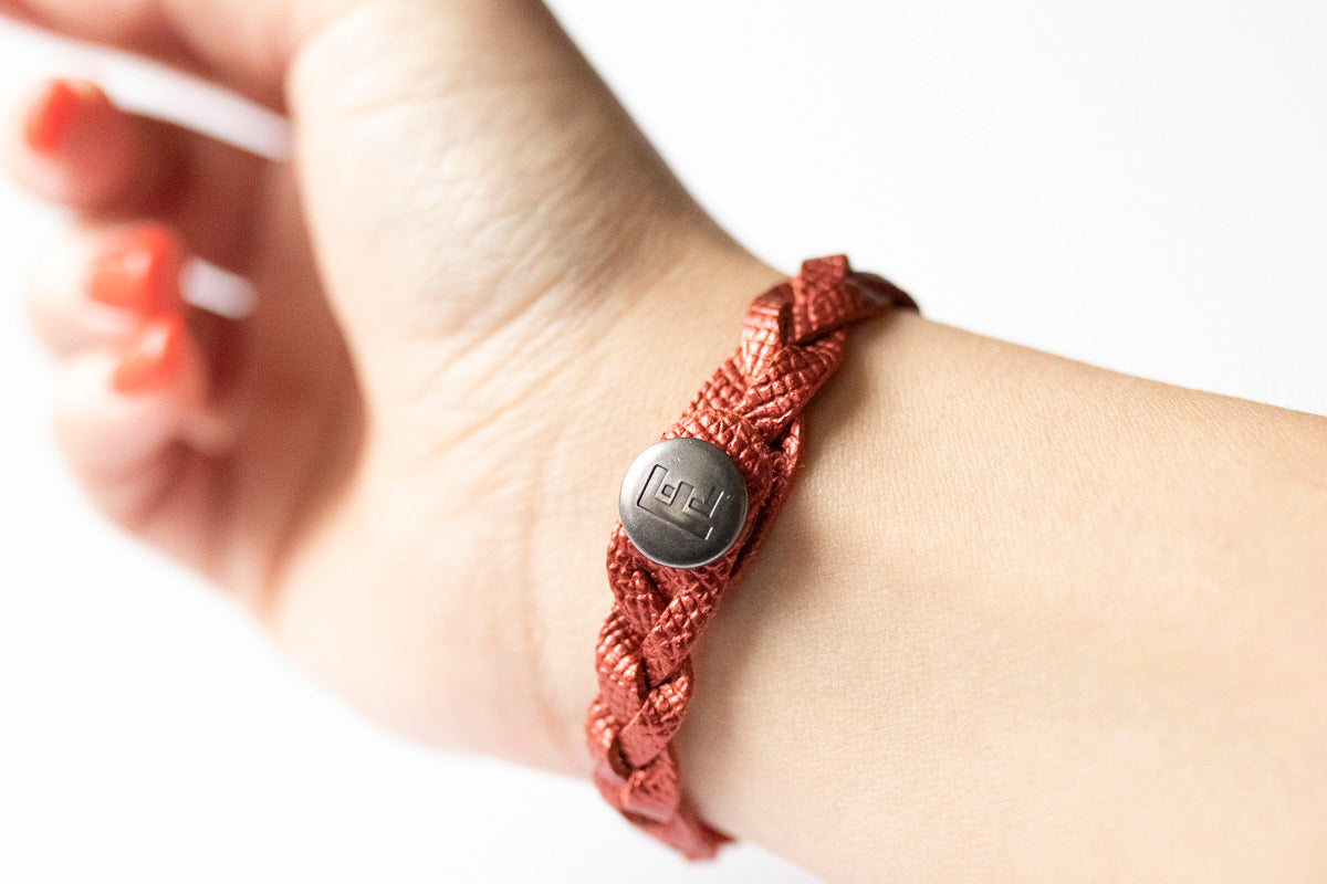 Braided Leather Bracelet / Fire Opal Shimmer