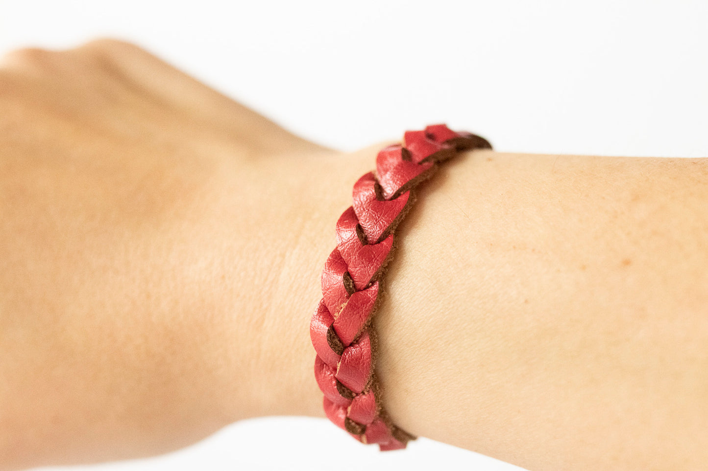 Braided Leather Bracelet / Apple Red