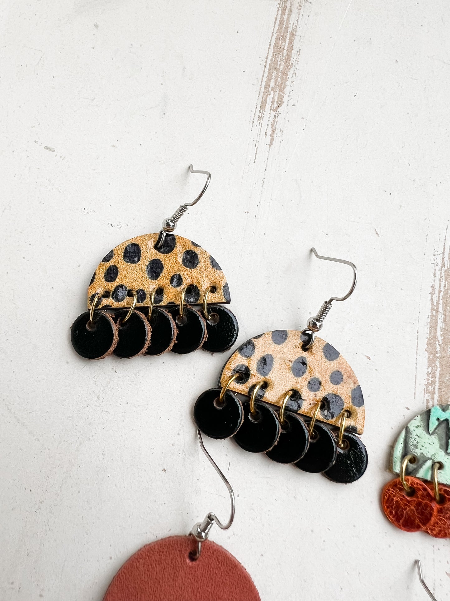 Leather Earrings / Isabella / Golden Cheetah Cork