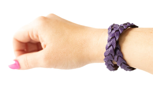 Double Wrap Braided Leather Bracelet / Aubergine