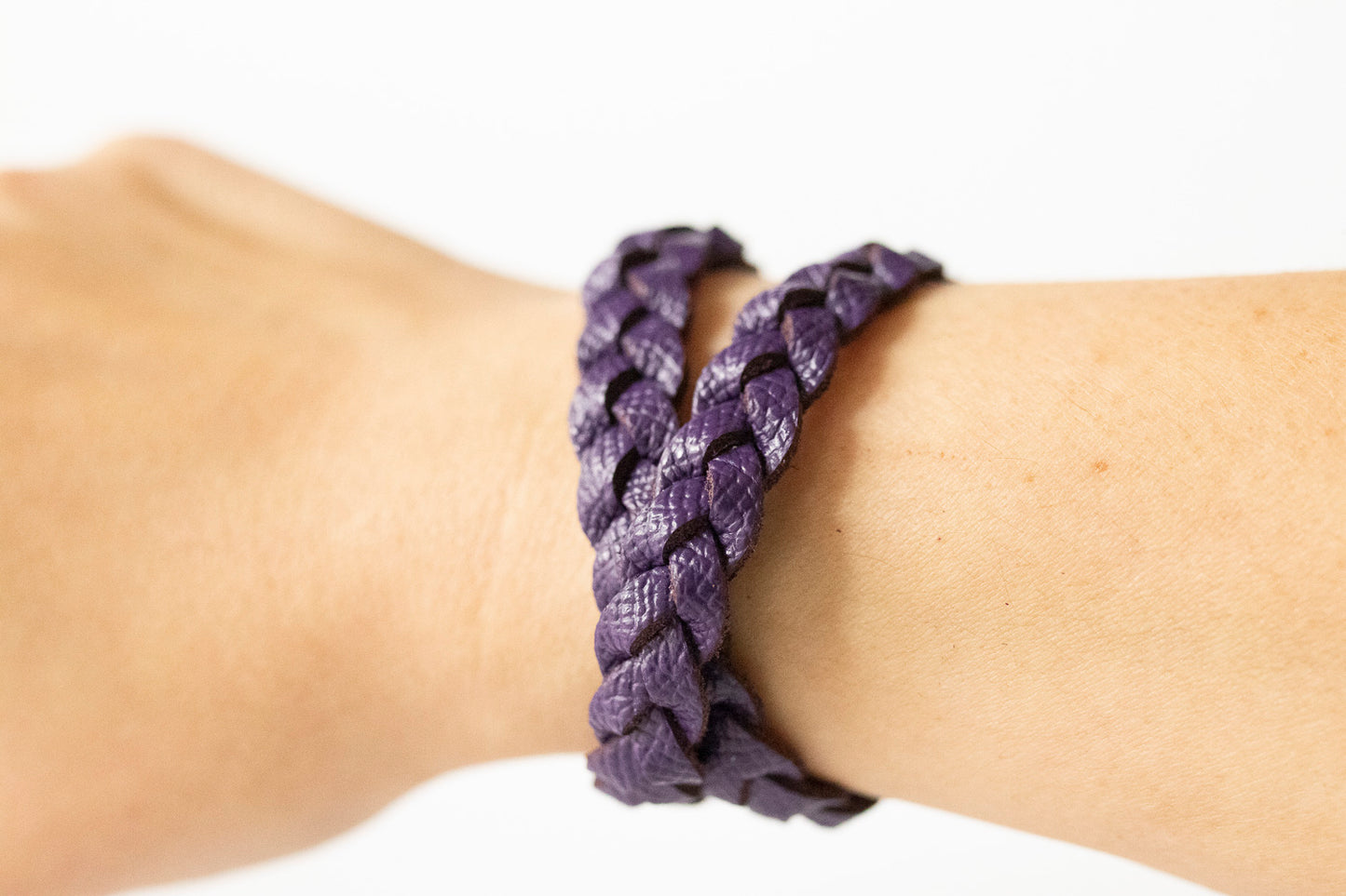 Double Wrap Braided Leather Bracelet / Aubergine
