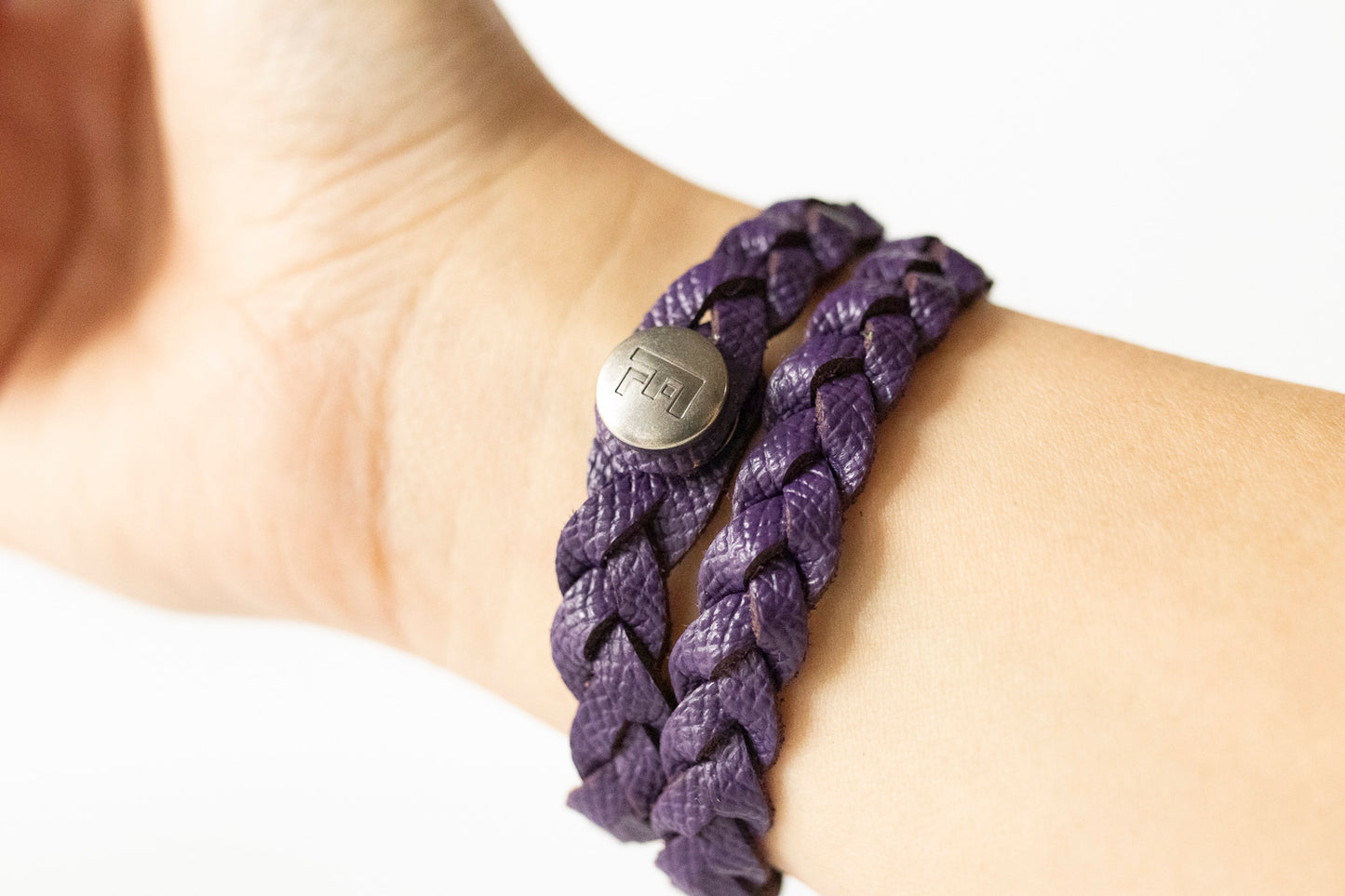 Double Wrap Braided Leather Bracelet / Aubergine