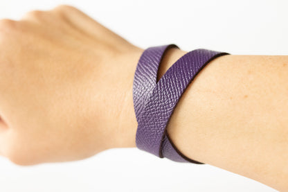 Leather Bracelet / Slim Wrap Cuff / Aubergine