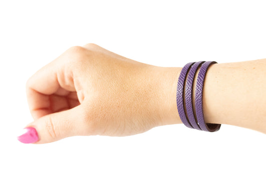 Leather Bracelet / Ultra Skinny Sliced Cuff / Aubergine