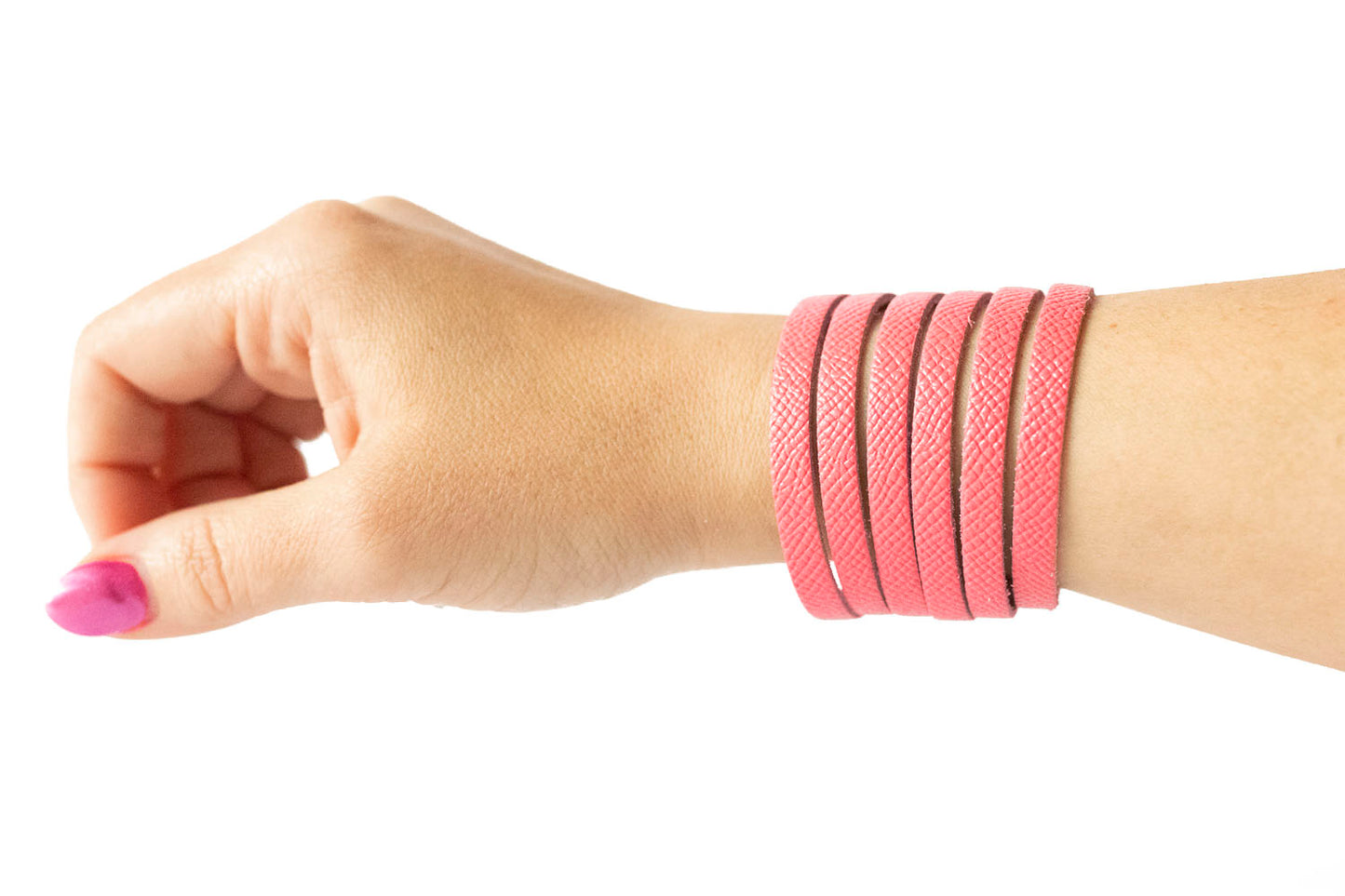 Leather Bracelet / Original Sliced Cuff / Pink Cherries