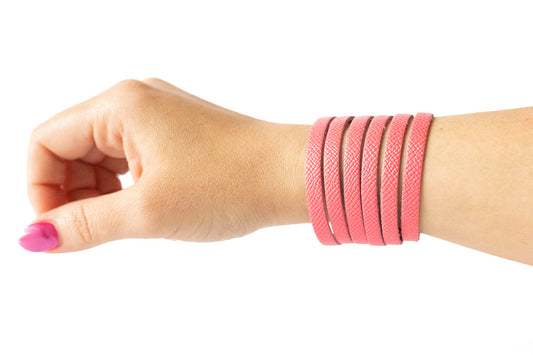 Leather Bracelet / Original Sliced Cuff / Pink Cherries
