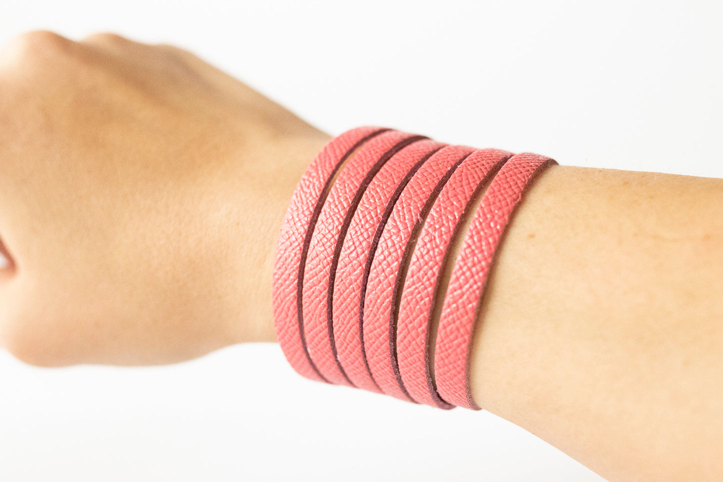 Leather Bracelet / Original Sliced Cuff / Pink Cherries