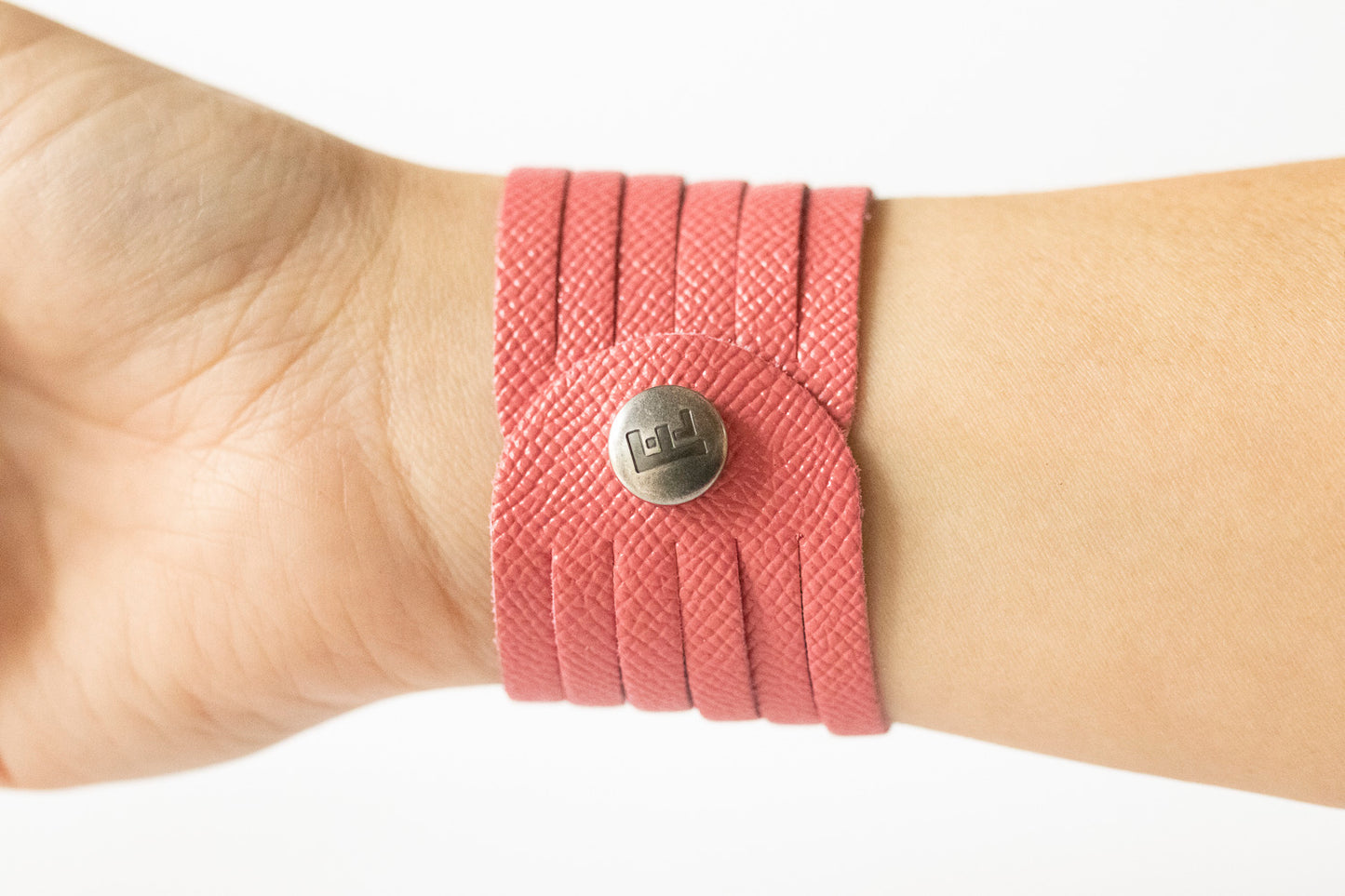 Leather Bracelet / Original Sliced Cuff / Pink Cherries