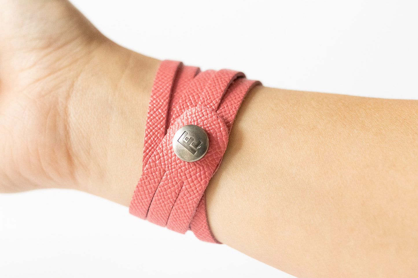 Leather Bracelet / Skinny Sliced Wrap Cuff / Pink Cherries