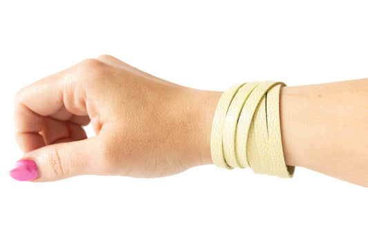 Leather Bracelet / Skinny Sliced Wrap Cuff / Lemon Seltzer