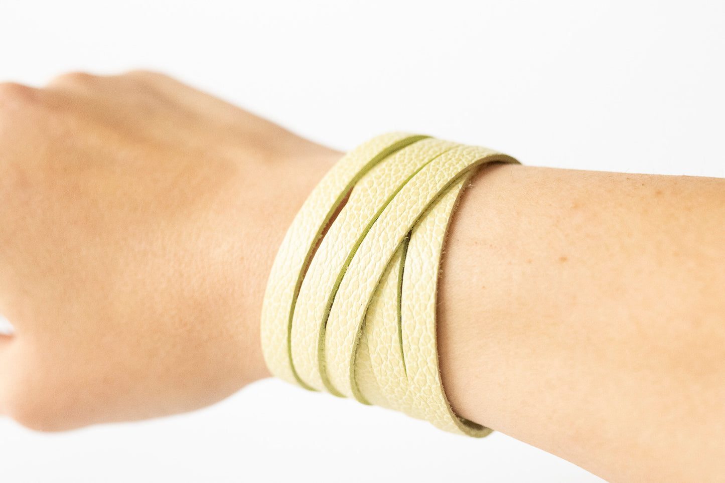 Leather Bracelet / Skinny Sliced Wrap Cuff / Lemon Seltzer