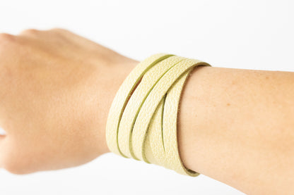 Leather Bracelet / Skinny Sliced Wrap Cuff / Lemon Seltzer