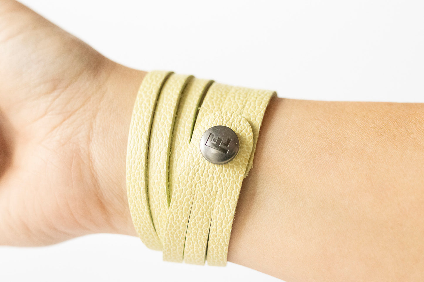 Leather Bracelet / Skinny Sliced Wrap Cuff / Lemon Seltzer