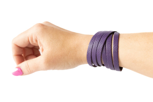 Leather Bracelet / Skinny Sliced Wrap Cuff / Aubergine
