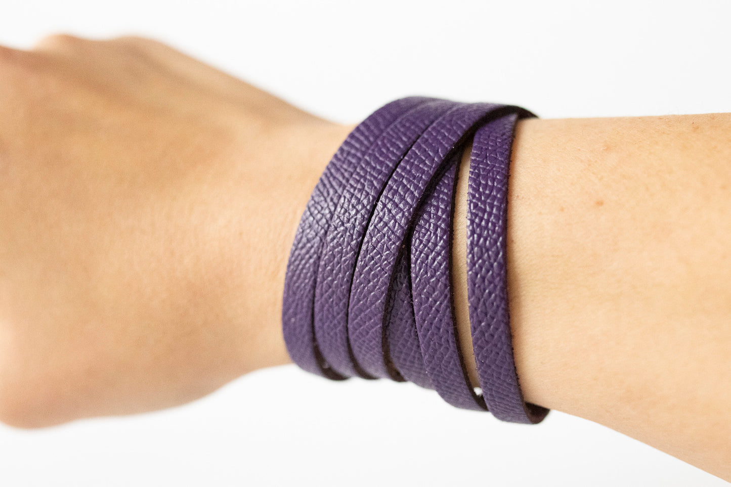 Leather Bracelet / Skinny Sliced Wrap Cuff / Aubergine