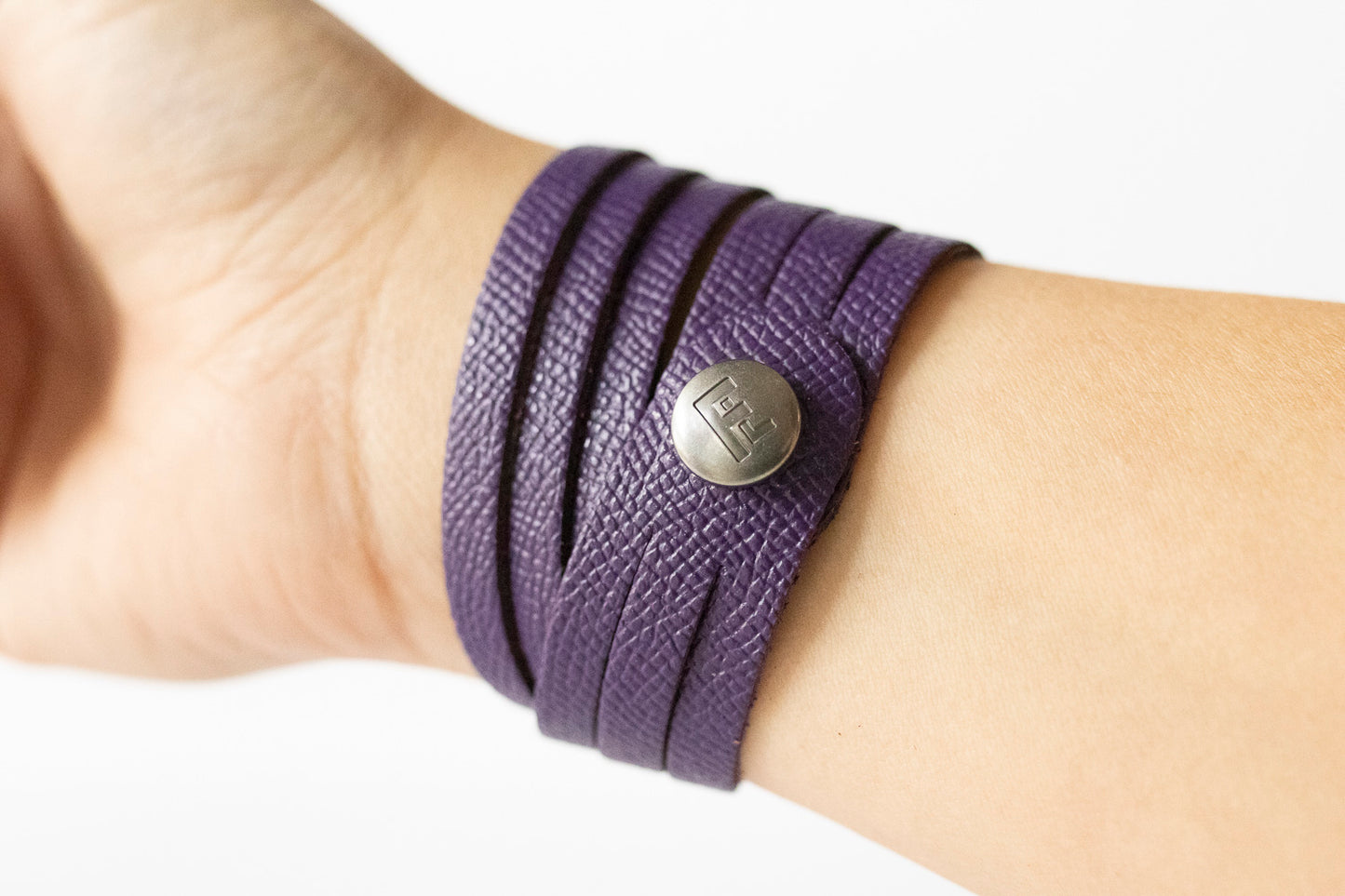 Leather Bracelet / Skinny Sliced Wrap Cuff / Aubergine