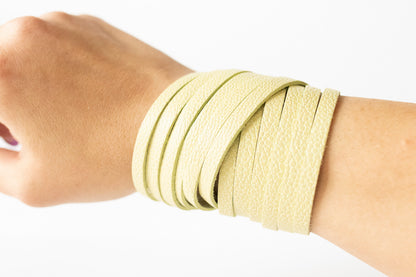 Leather Bracelet / Original Sliced Wrap Cuff / Lemon Seltzer