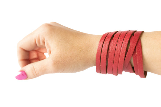 Leather Bracelet / Original Sliced Wrap Cuff / Apple Red