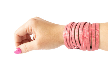 Leather Bracelet / Original Sliced Wrap Cuff / Pink Cherries