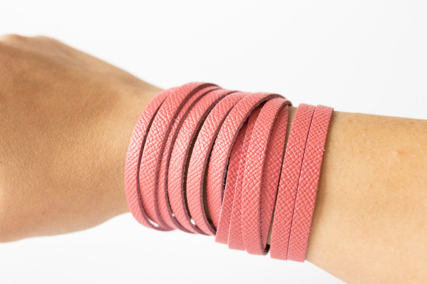 Leather Bracelet / Original Sliced Wrap Cuff / Pink Cherries