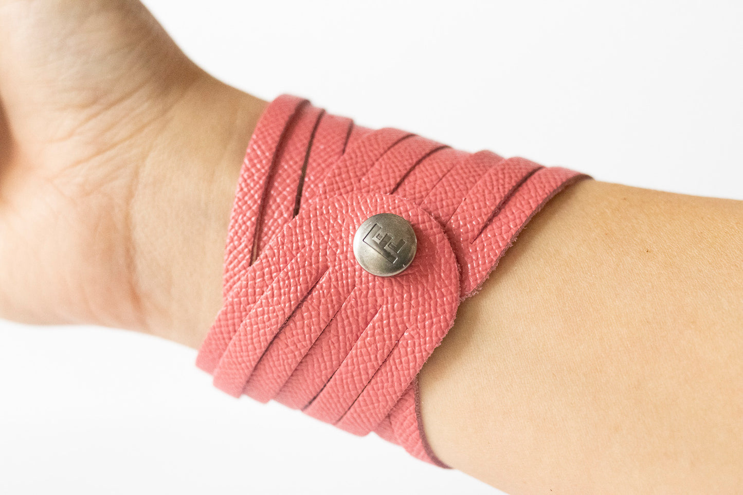 Leather Bracelet / Original Sliced Wrap Cuff / Pink Cherries