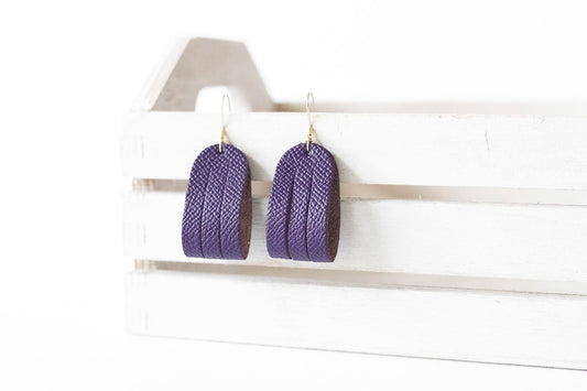 Leather Earrings / Mini Sliced / Aubergine