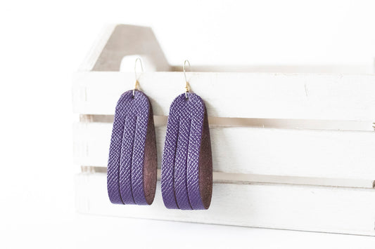 Leather Earrings / Sliced Leather / Aubergine