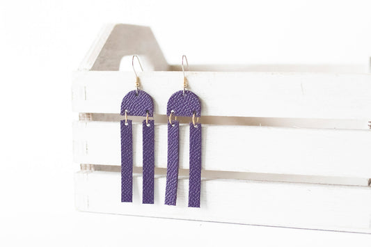 Leather Earrings / Sunrays / Aubergine