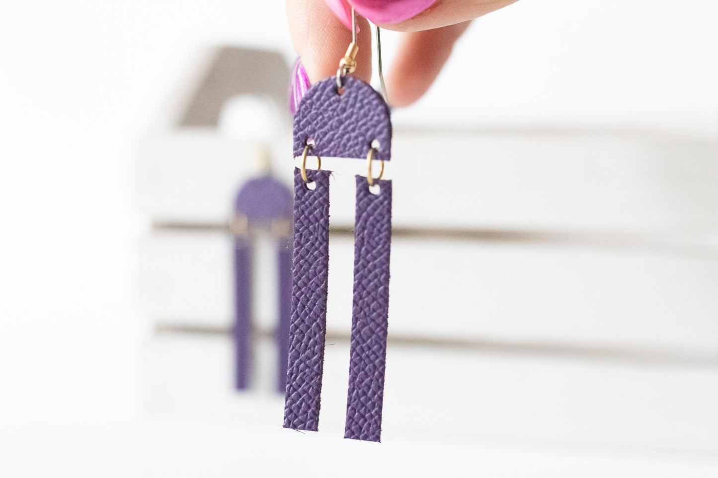 Leather Earrings / Sunrays / Aubergine
