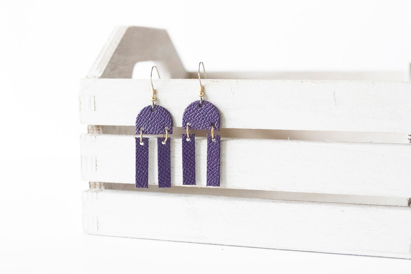 Leather Earrings / Mini Sunrays / Aubergine