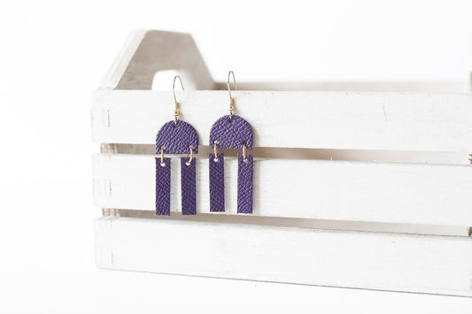 Leather Earrings / Mini Sunrays / Aubergine