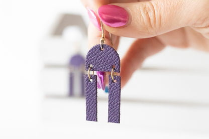 Leather Earrings / Mini Sunrays / Aubergine